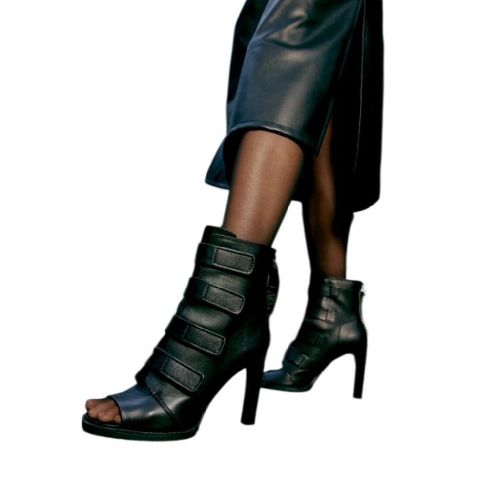 Dkny Blake Peep Toe Black Leather Booties